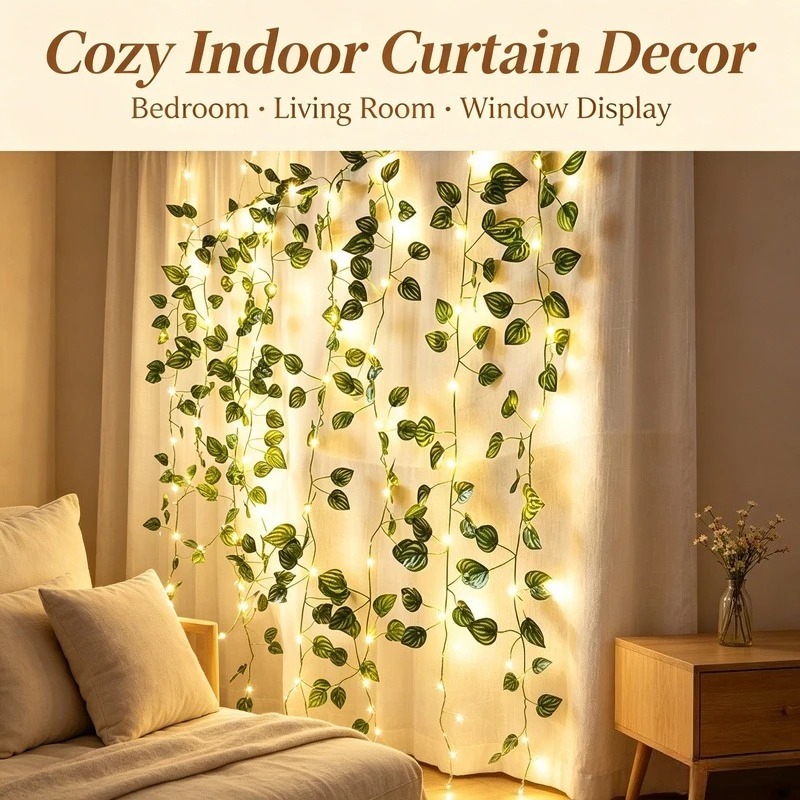 Garden Lighting Decor - 2M Kunstblad LED-lichtsnoer, 20 LED batterijgevoede