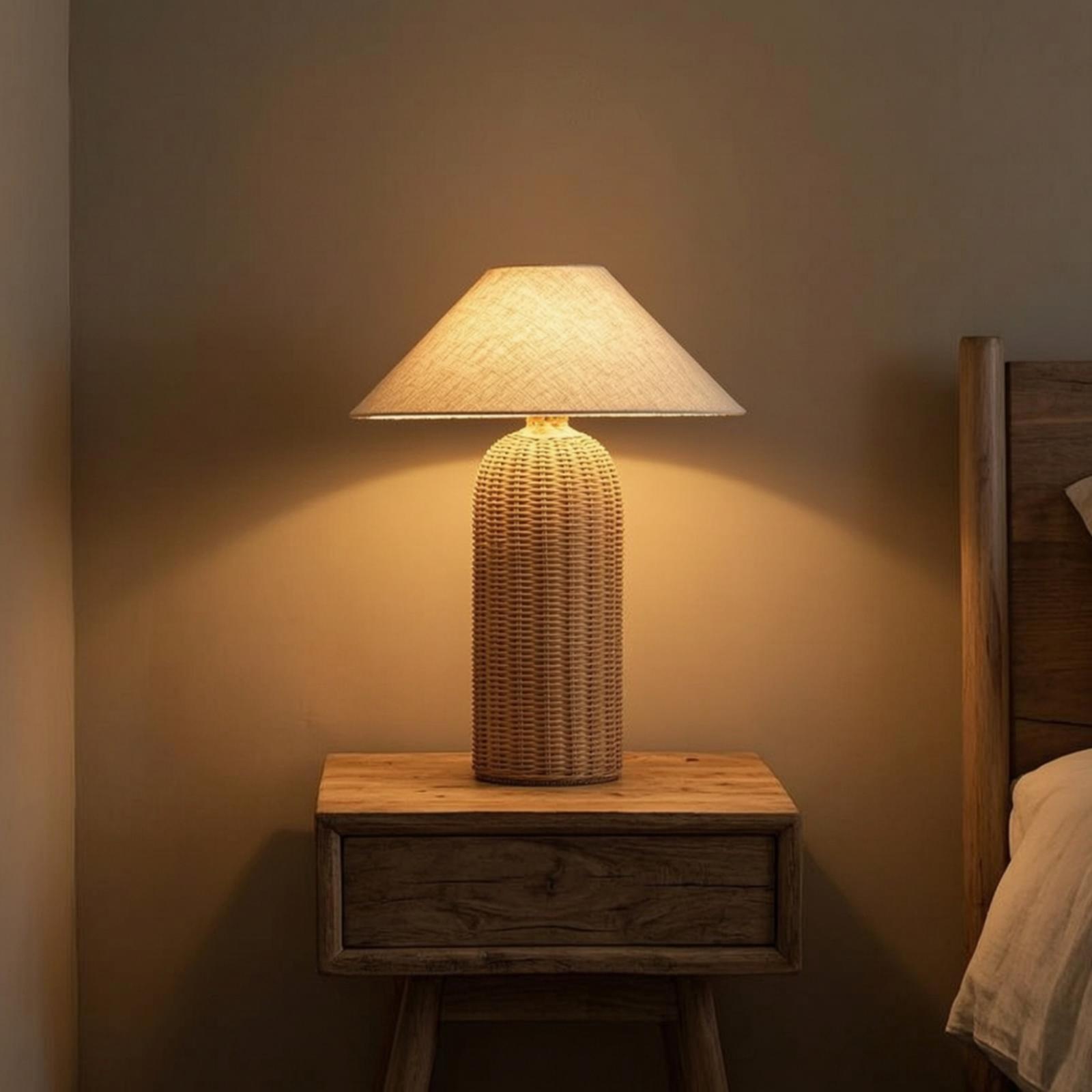 Lighting Decorative - Bedlampje met rotan voet en stoffen
