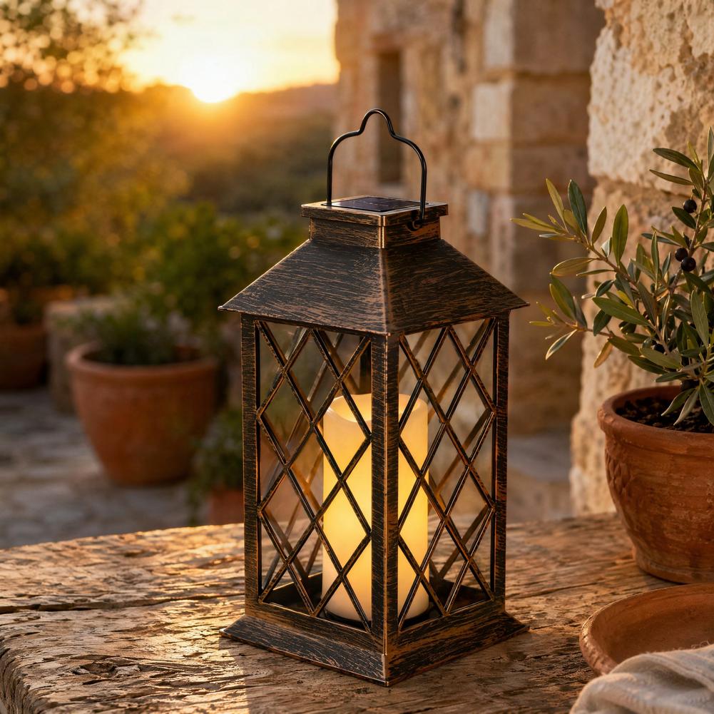 Garden Lighting Decor - Retro zonnelantaarn, zonne-energie kaarsenlantaarn voor buiten,