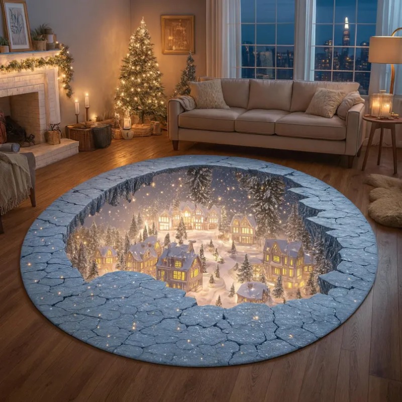 Bathroom Lighting Decor Ideas - 3D Kerstdorp Tapijt Winter Sneeuw Stad