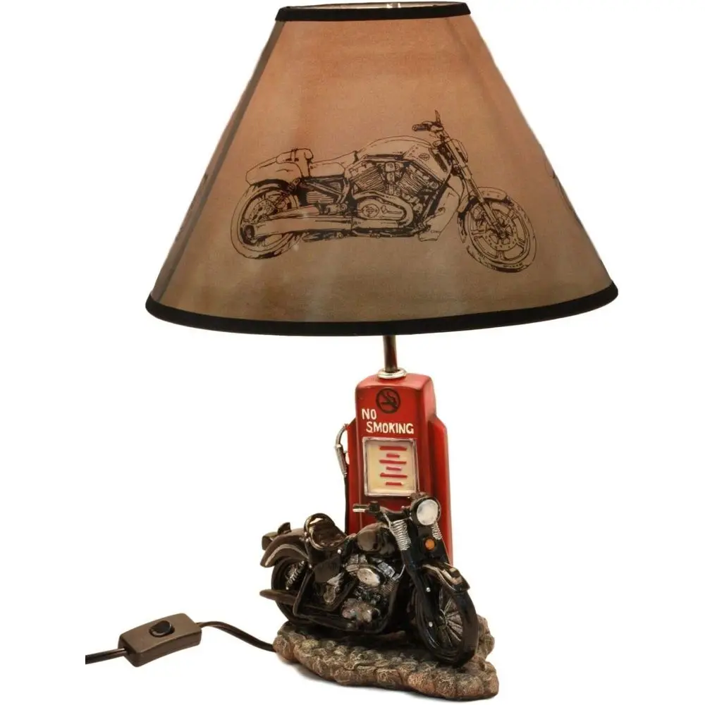 Lighting Decorative - Vintage retro zwarte motorfiets benzinepomp bureaulamp